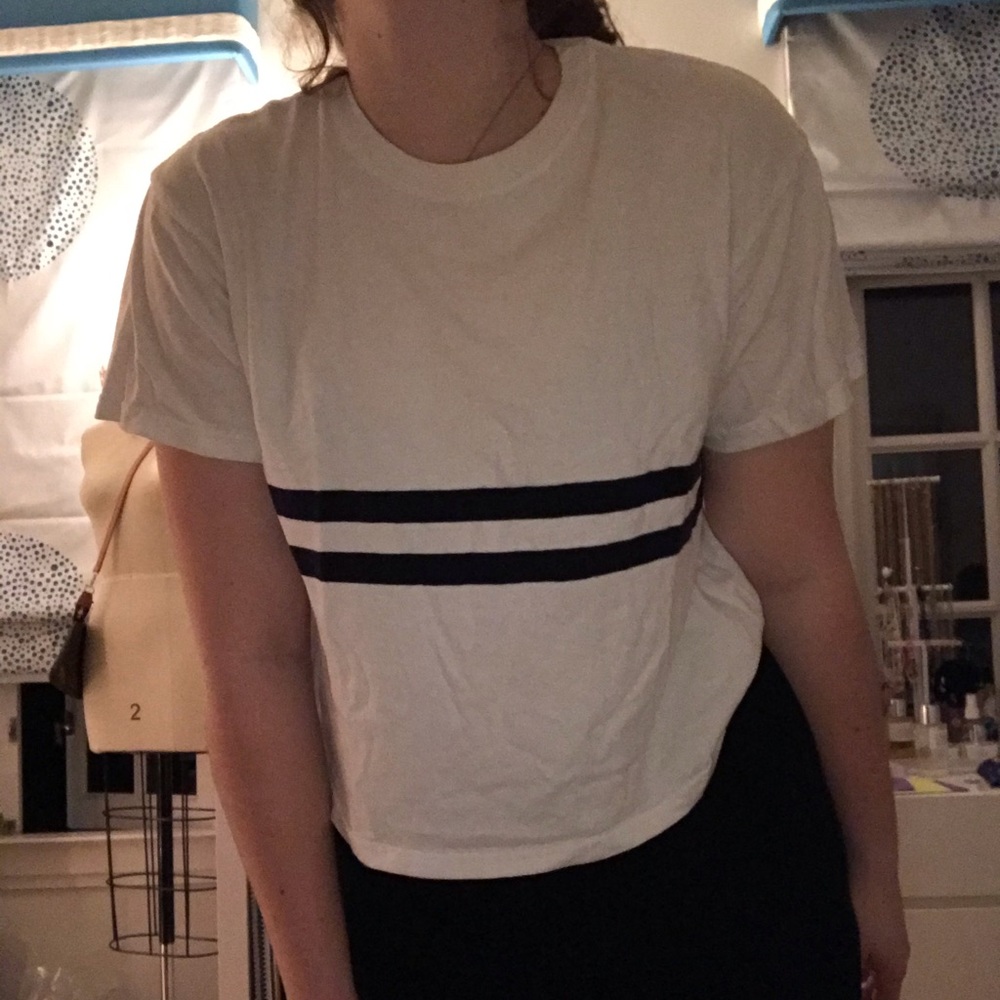 cute brandy melville white and navy striped t